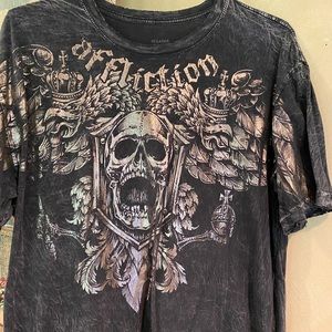 Affliction Vintage T-shirt Black with silver skull